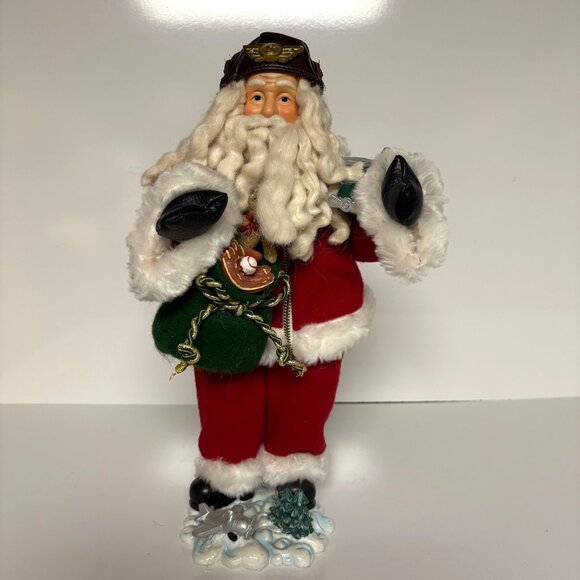 Aviator Santa Figurine Holiday Decor Airplanes Christmas Vintage 16.5" - Picture 1 of 9